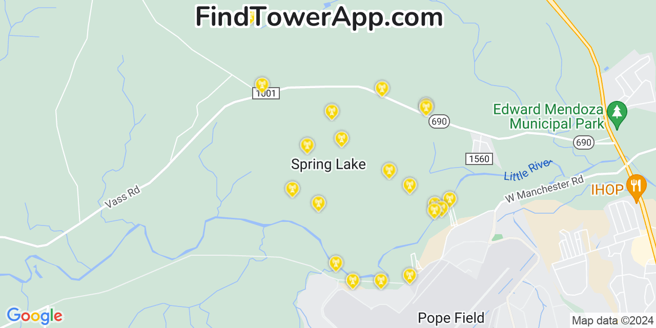 AT&T 4G/5G cell tower coverage map Spring Lake, North Carolina