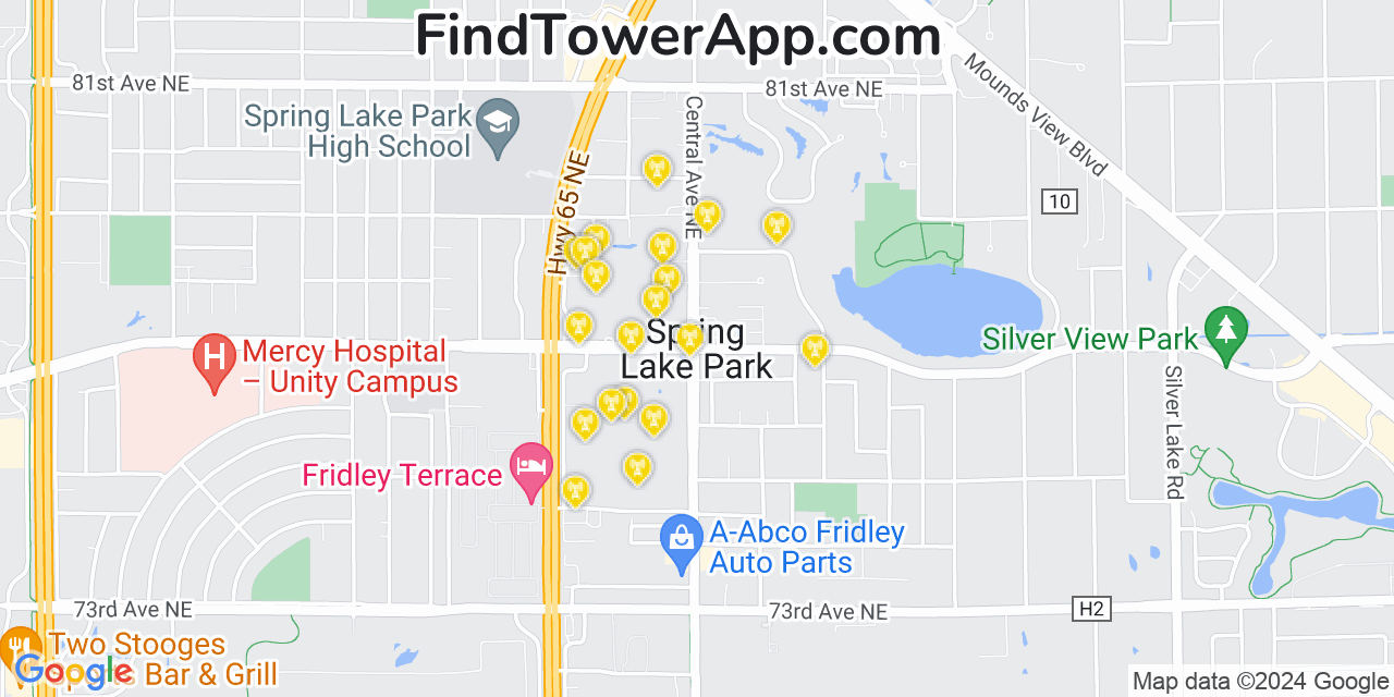 AT&T 4G/5G cell tower coverage map Spring Lake Park, Minnesota