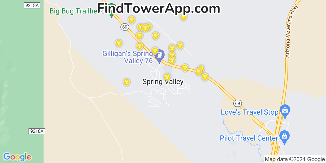 AT&T 4G/5G cell tower coverage map Spring Valley, Arizona