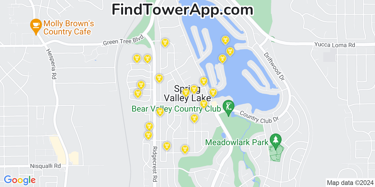 Verizon 4G/5G cell tower coverage map Spring Valley Lake, California