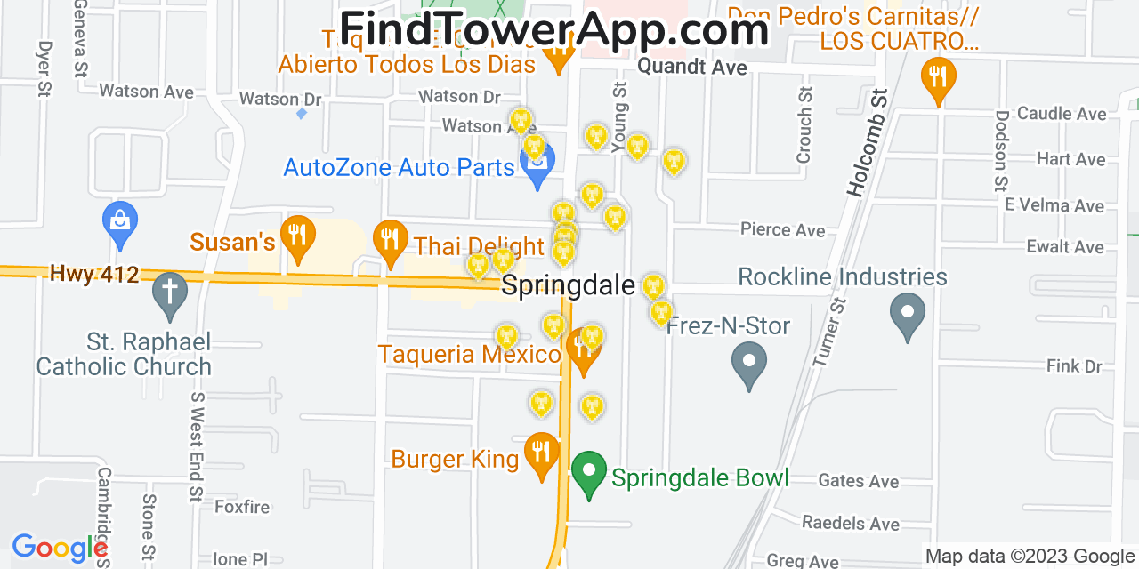 AT&T 4G/5G cell tower coverage map Springdale, Arkansas