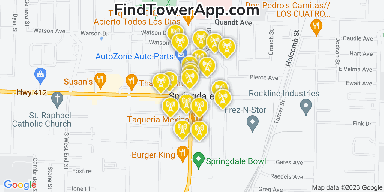 Verizon 4G/5G cell tower coverage map Springdale, Arkansas