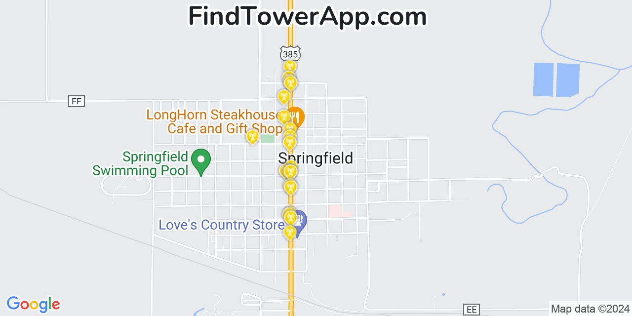 AT&T 4G/5G cell tower coverage map Springfield, Colorado