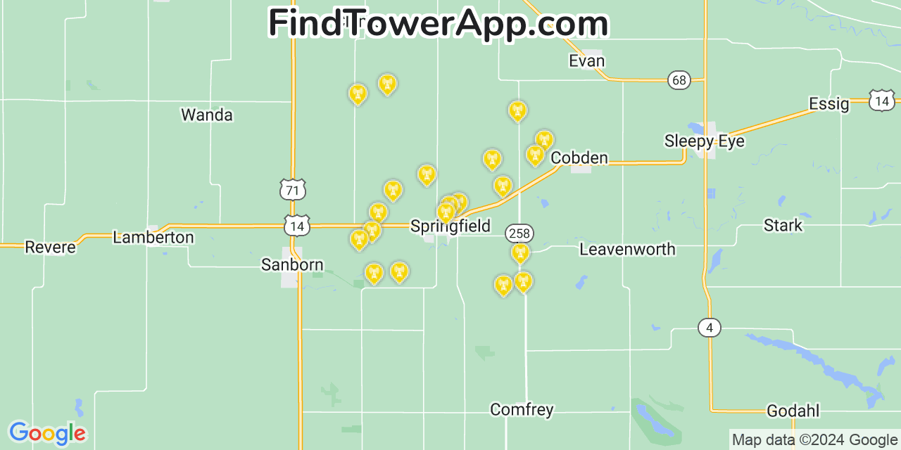 T-Mobile 4G/5G cell tower coverage map Springfield, Minnesota