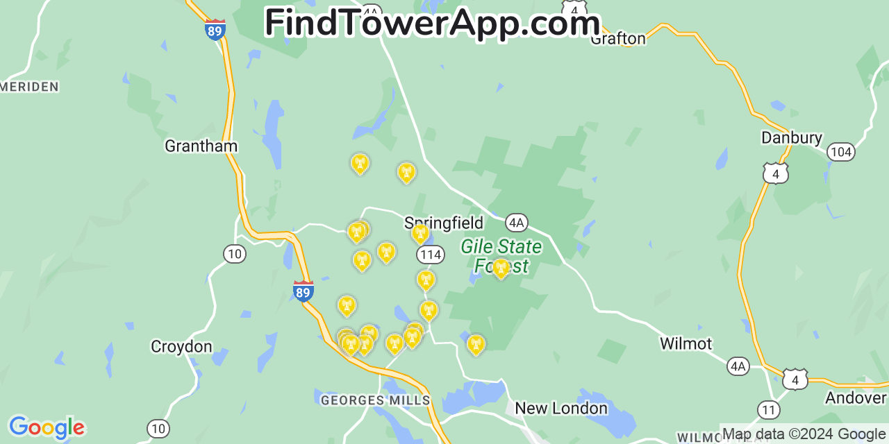 T-Mobile 4G/5G cell tower coverage map Springfield, New Hampshire