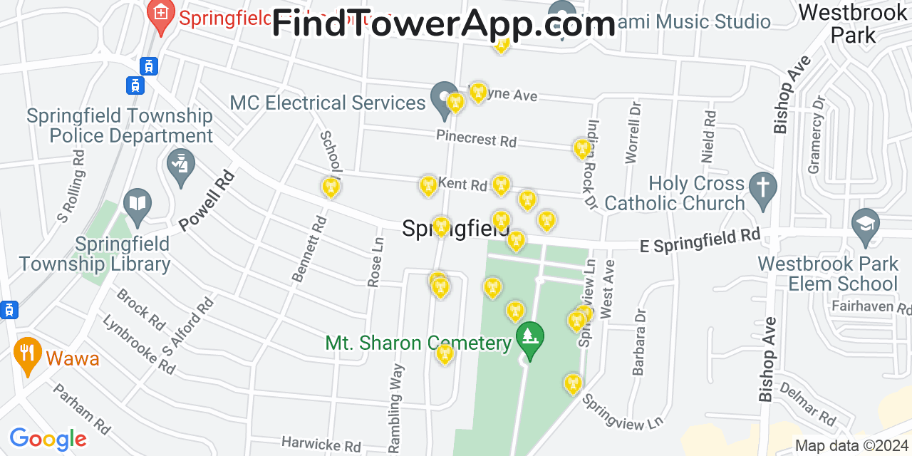 Verizon 4G/5G cell tower coverage map Springfield, Pennsylvania