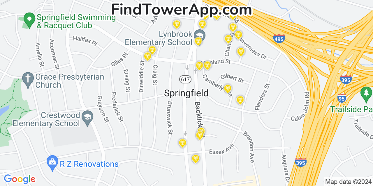 Verizon 4G/5G cell tower coverage map Springfield, Virginia