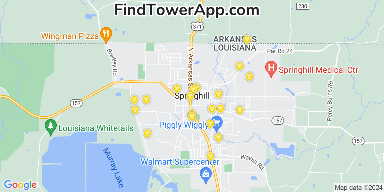 AT&T 4G/5G cell tower coverage map Springhill, Louisiana