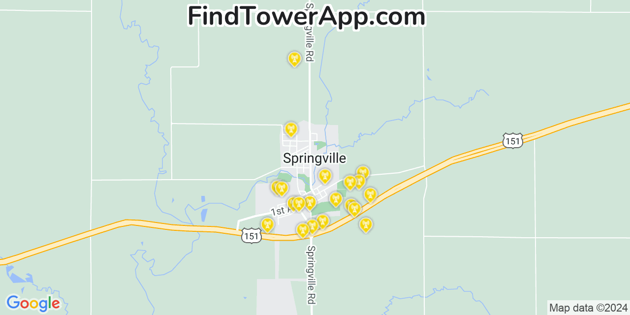 AT&T 4G/5G cell tower coverage map Springville, Iowa