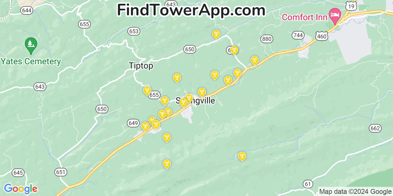 Verizon 4G/5G cell tower coverage map Springville, Virginia