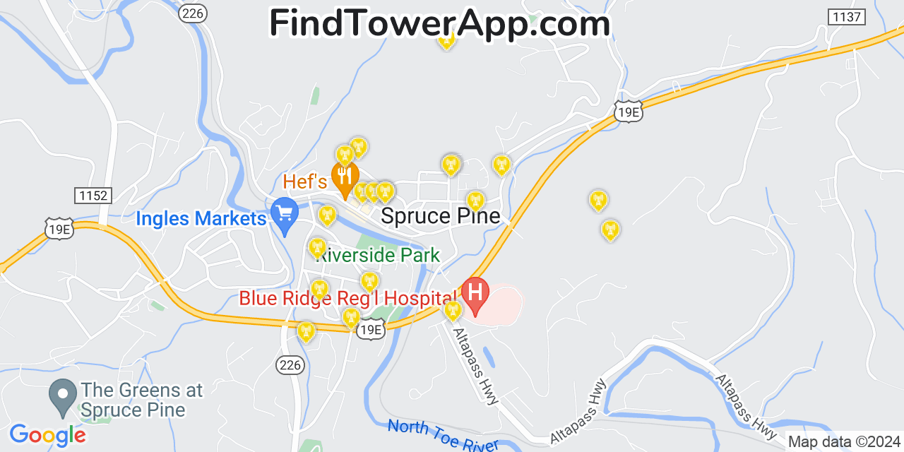 Verizon 4G/5G cell tower coverage map Spruce Pine, North Carolina