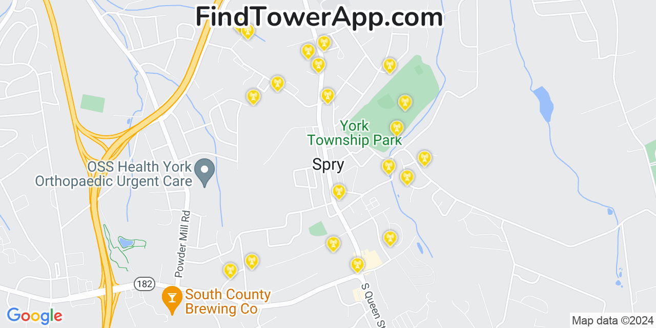 AT&T 4G/5G cell tower coverage map Spry, Pennsylvania