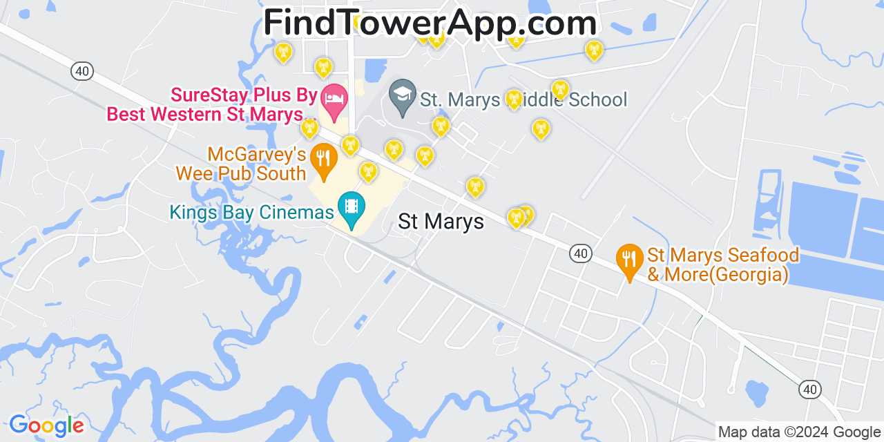 AT&T 4G/5G cell tower coverage map St Marys, Georgia