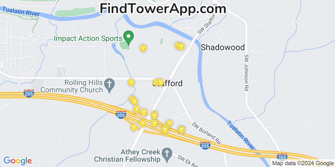 AT&T 4G/5G cell tower coverage map Stafford, Oregon