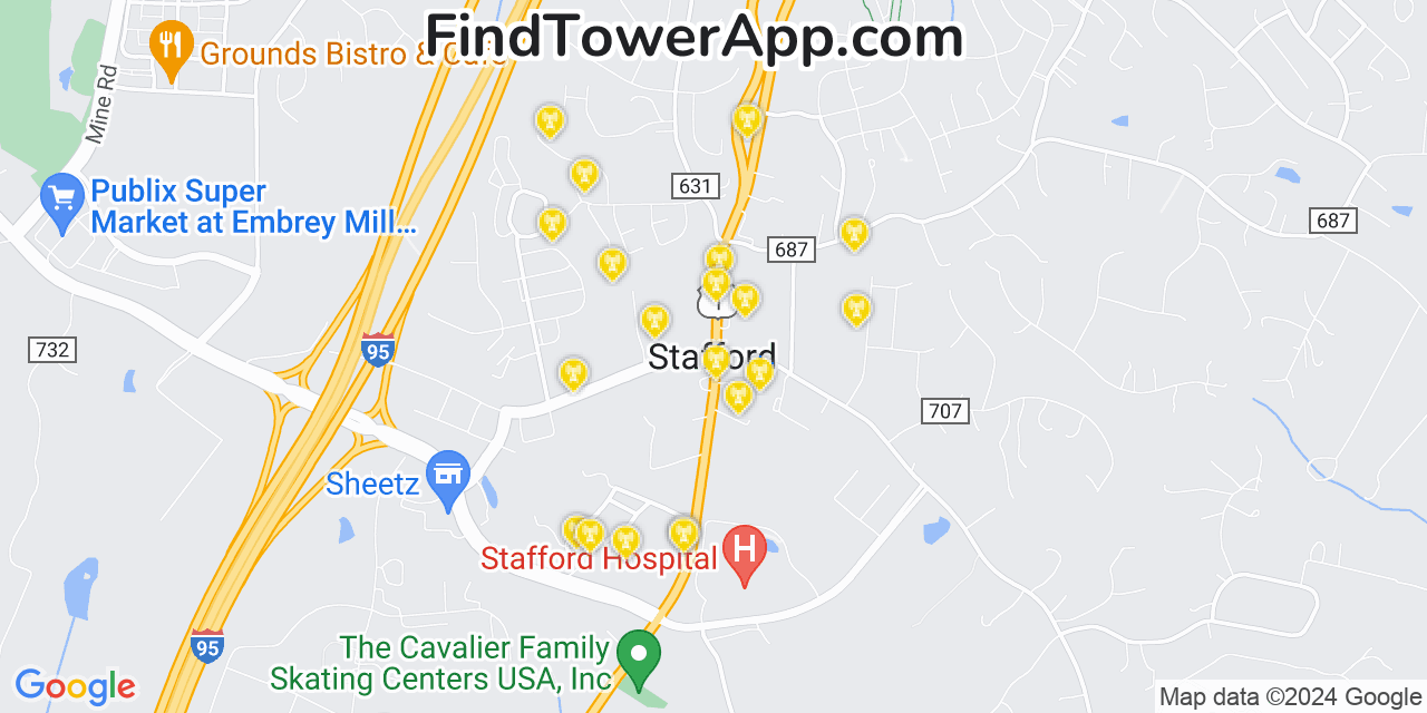 Verizon 4G/5G cell tower coverage map Stafford, Virginia