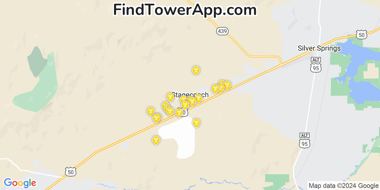 AT&T 4G/5G cell tower coverage map Stagecoach, Nevada