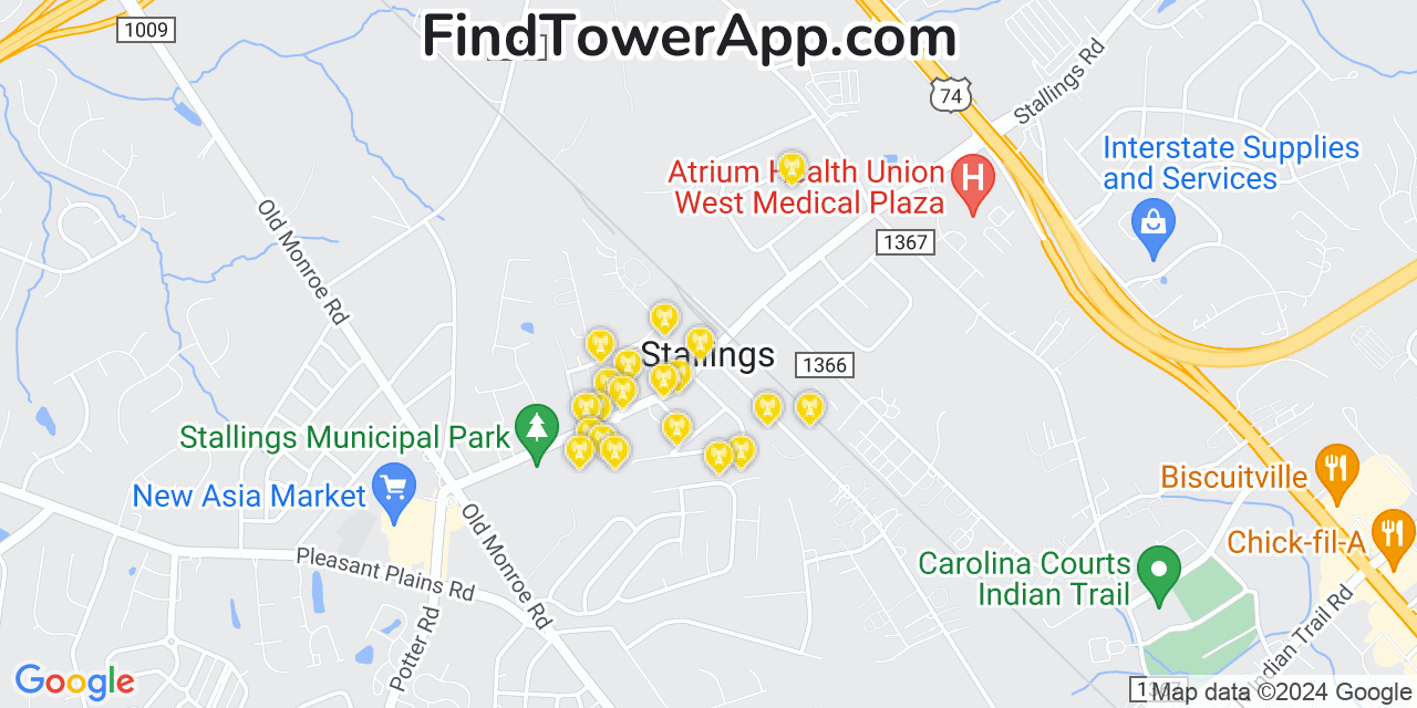 Verizon 4G/5G cell tower coverage map Stallings, North Carolina