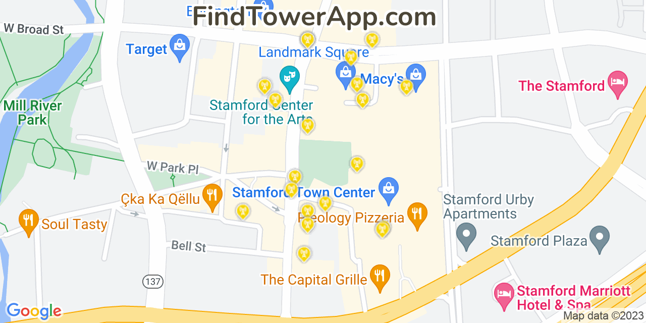 AT&T 4G/5G cell tower coverage map Stamford, Connecticut