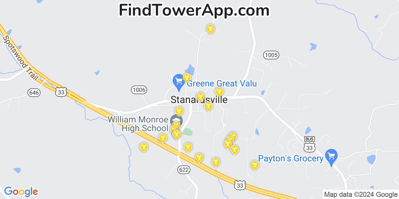 Verizon 4G/5G cell tower coverage map Stanardsville, Virginia