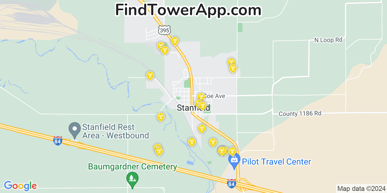 Verizon 4G/5G cell tower coverage map Stanfield, Oregon