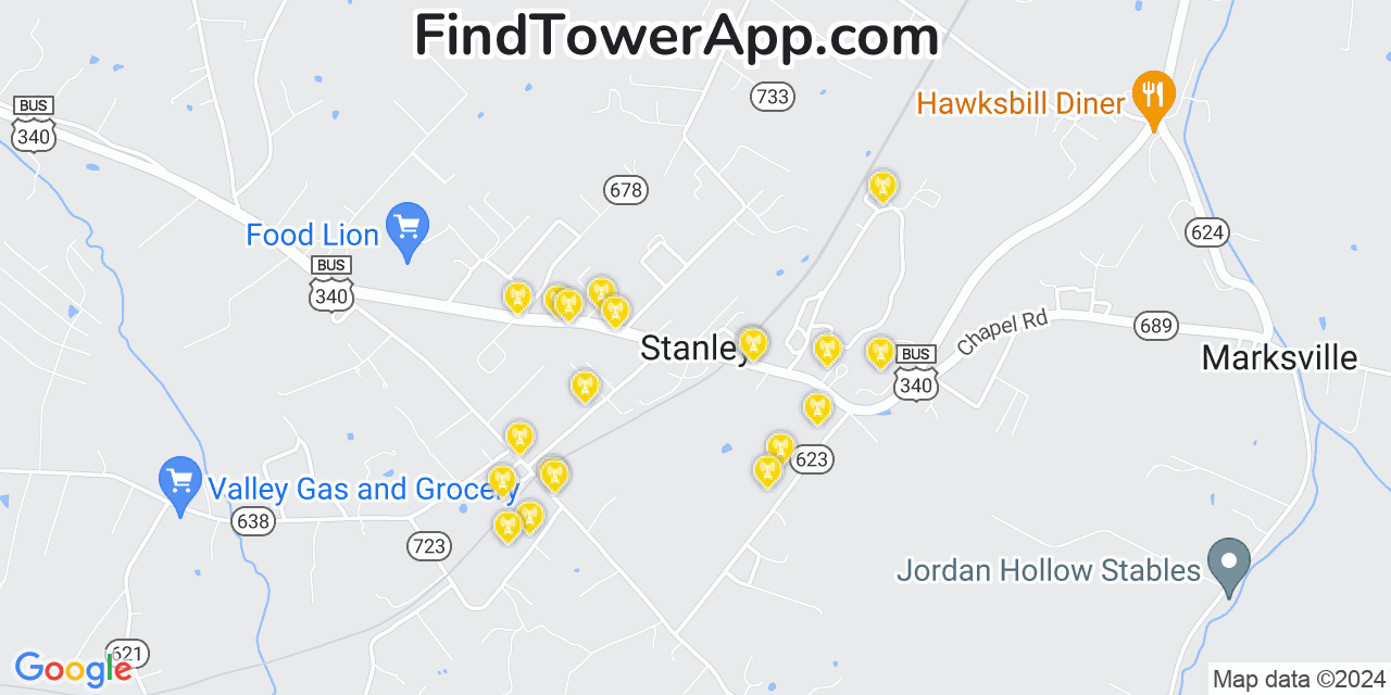 AT&T 4G/5G cell tower coverage map Stanley, Virginia