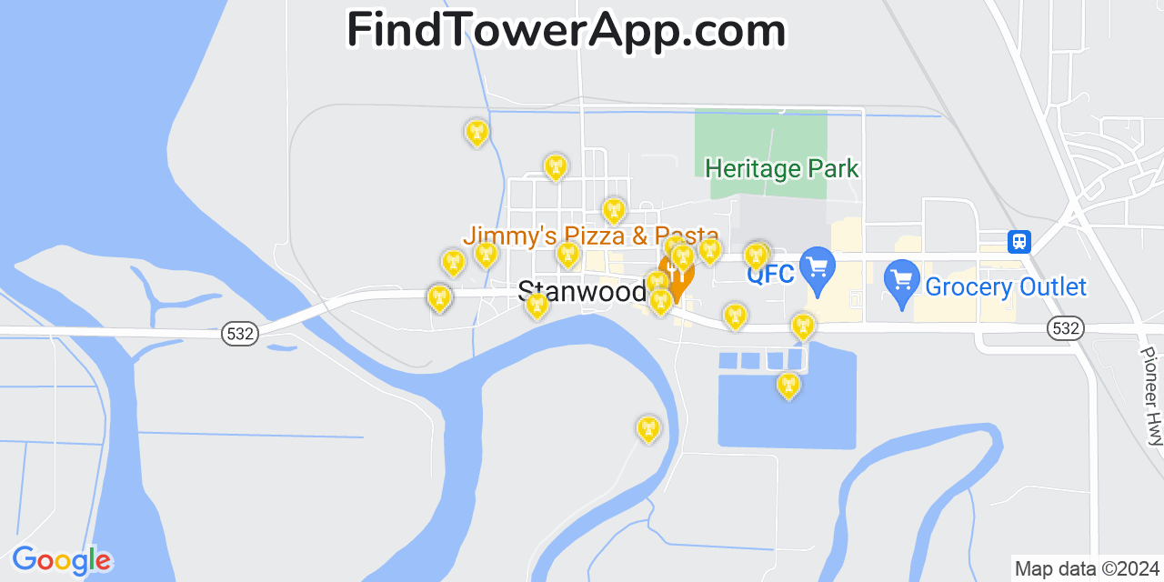 Verizon 4G/5G cell tower coverage map Stanwood, Washington