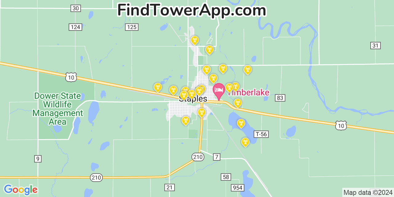 AT&T 4G/5G cell tower coverage map Staples, Minnesota