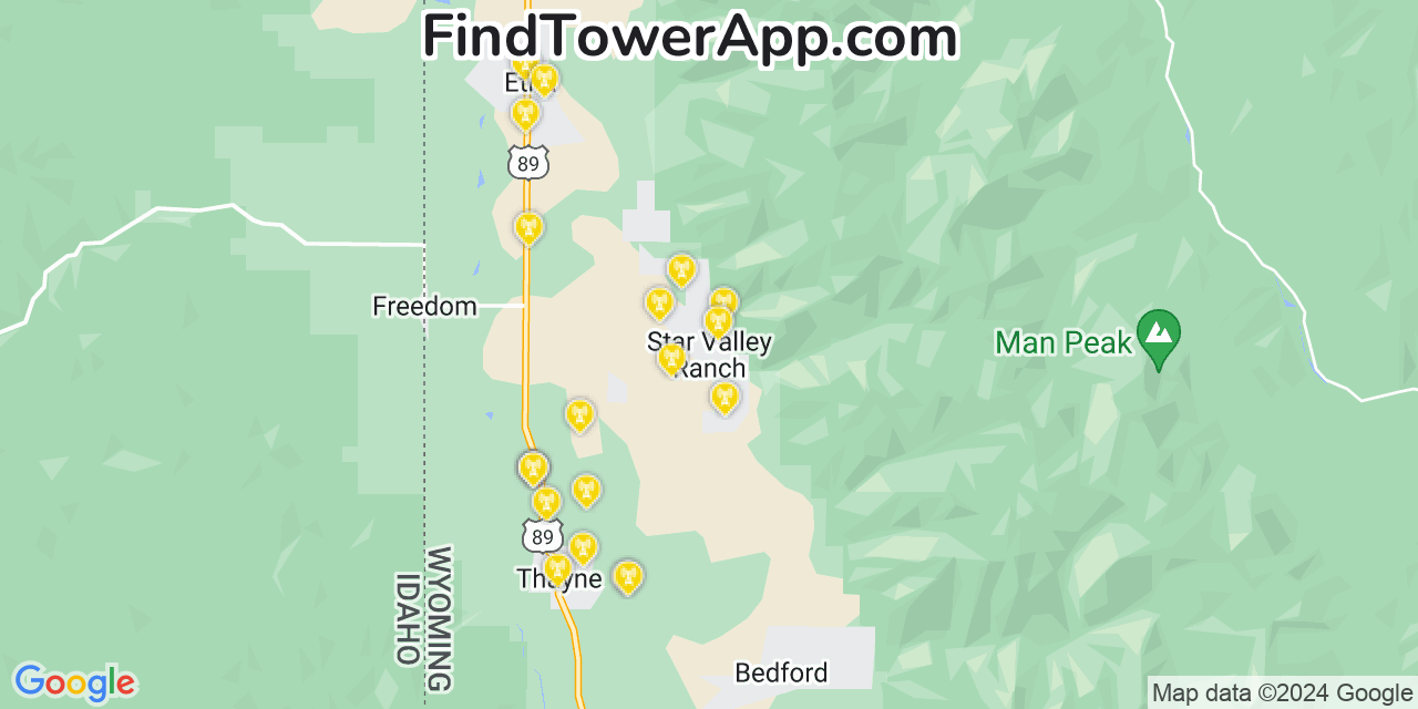 AT&T 4G/5G cell tower coverage map Star Valley Ranch, Wyoming