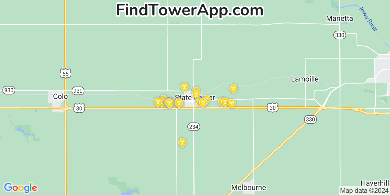 AT&T 4G/5G cell tower coverage map State Center, Iowa