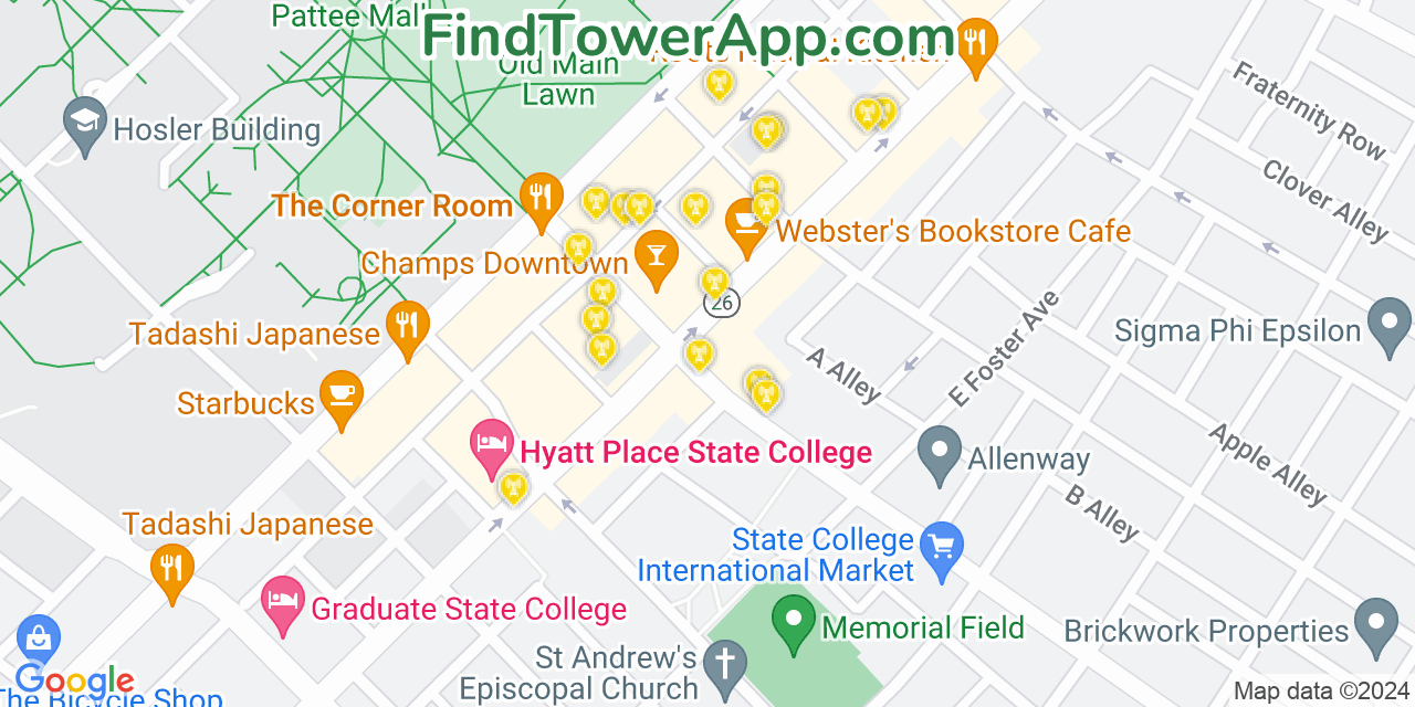 AT&T 4G/5G cell tower coverage map State College, Pennsylvania