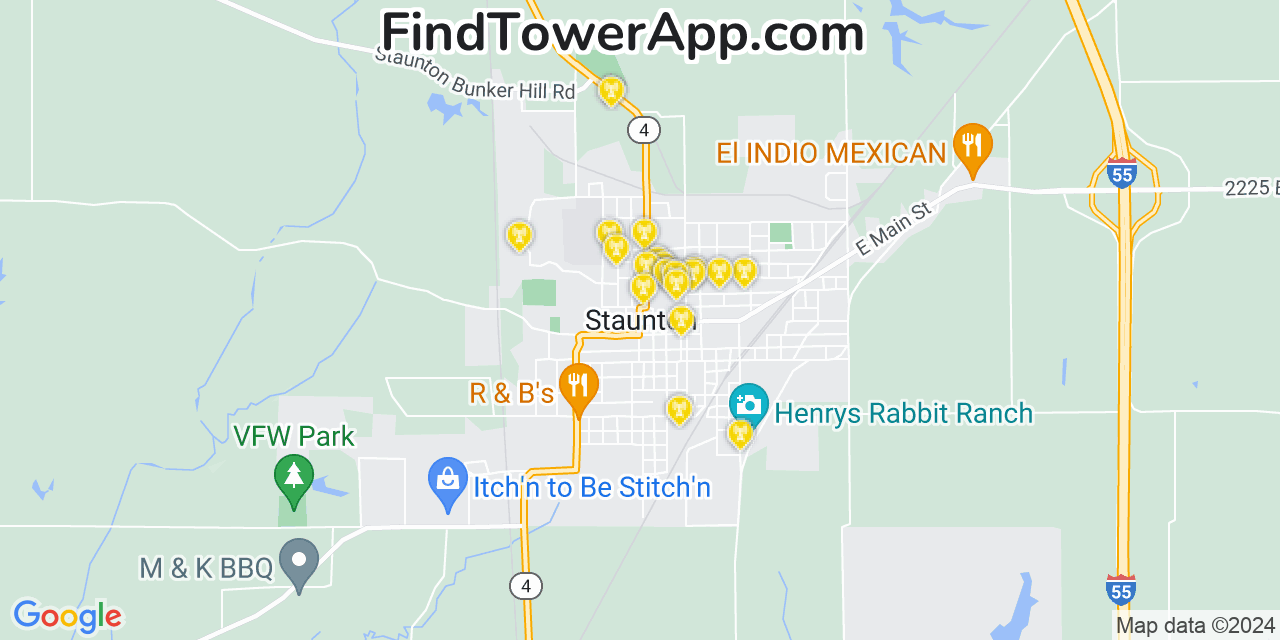 AT&T 4G/5G cell tower coverage map Staunton, Illinois