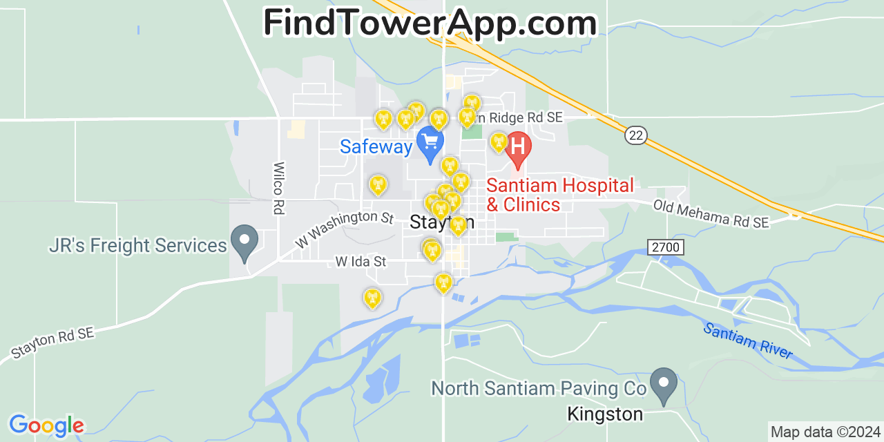 AT&T 4G/5G cell tower coverage map Stayton, Oregon