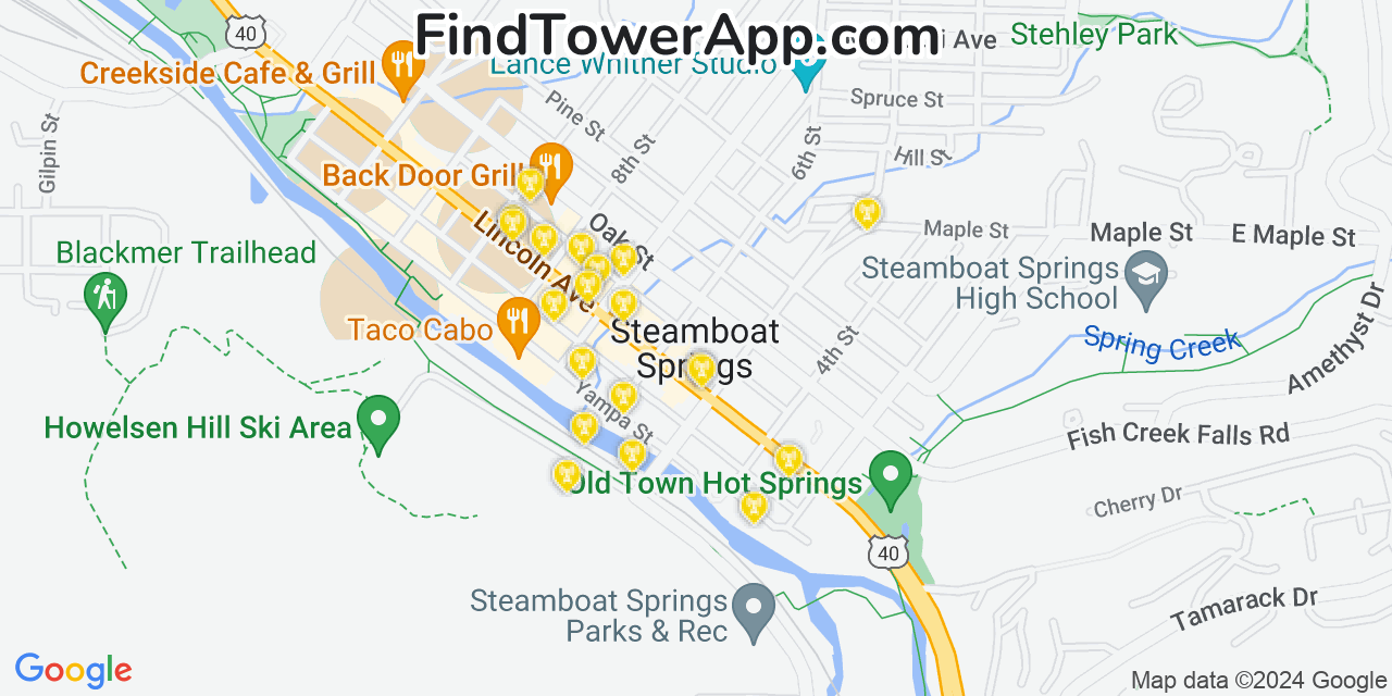 Verizon 4G/5G cell tower coverage map Steamboat Springs, Colorado