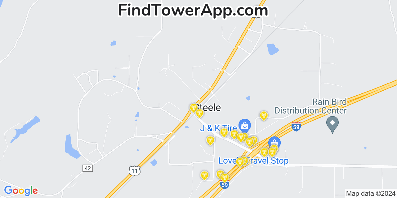 AT&T 4G/5G cell tower coverage map Steele, Alabama