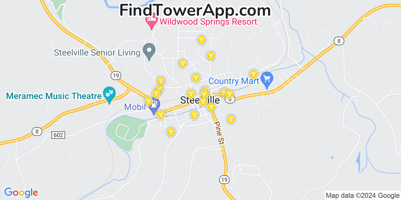 AT&T 4G/5G cell tower coverage map Steelville, Missouri