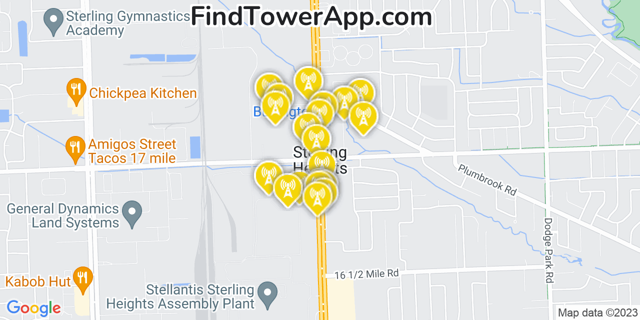 Verizon 4G/5G cell tower coverage map Sterling Heights, Michigan