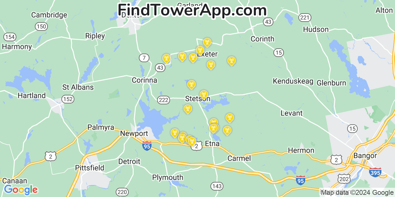 AT&T 4G/5G cell tower coverage map Stetson, Maine