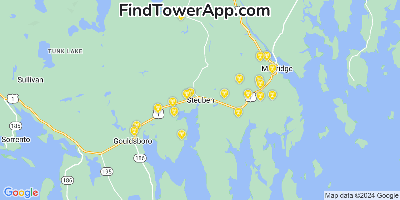 AT&T 4G/5G cell tower coverage map Steuben, Maine