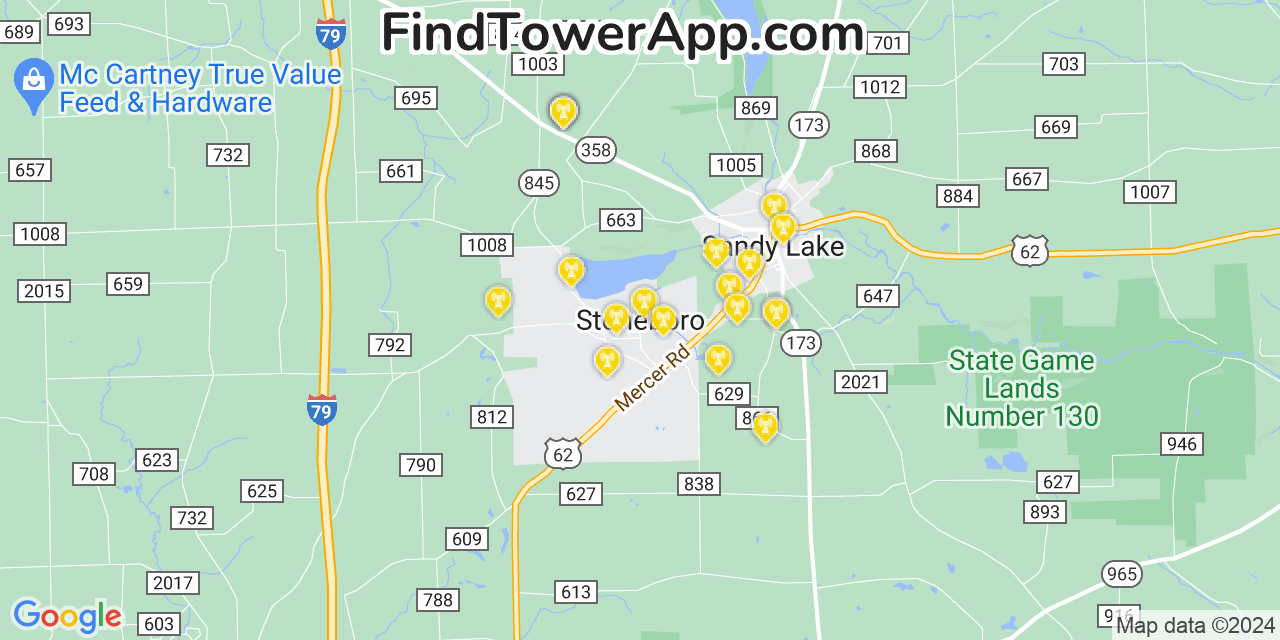 AT&T 4G/5G cell tower coverage map Stoneboro, Pennsylvania