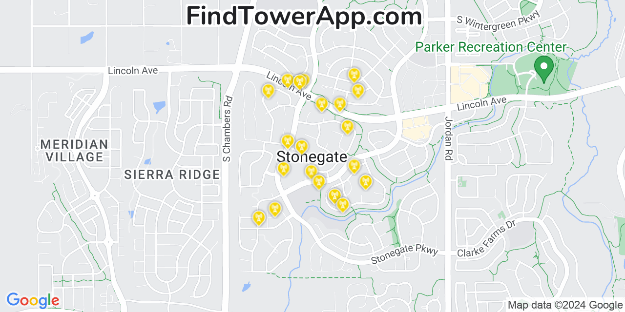 AT&T 4G/5G cell tower coverage map Stonegate, Colorado