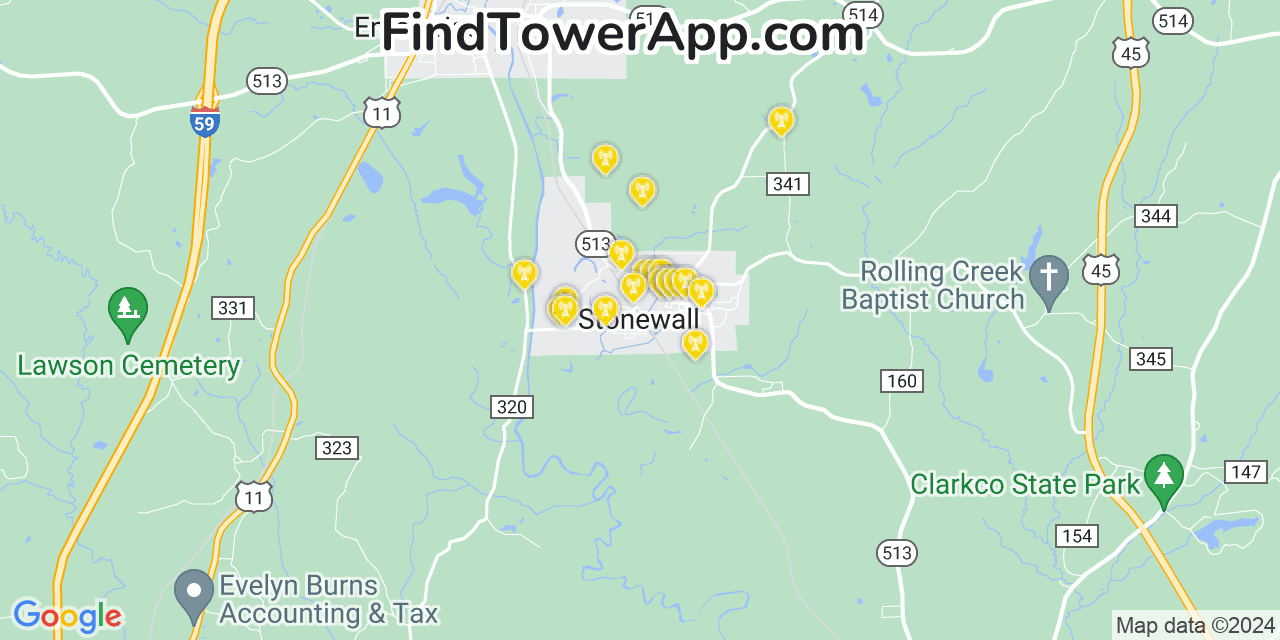 T-Mobile 4G/5G cell tower coverage map Stonewall, Mississippi