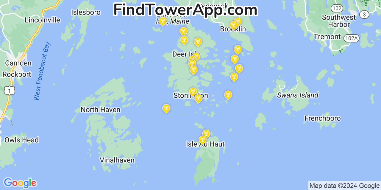 AT&T 4G/5G cell tower coverage map Stonington, Maine