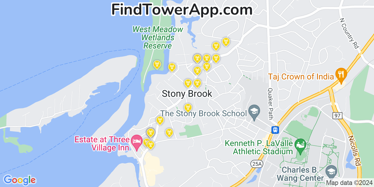 AT&T 4G/5G cell tower coverage map Stony Brook, New York