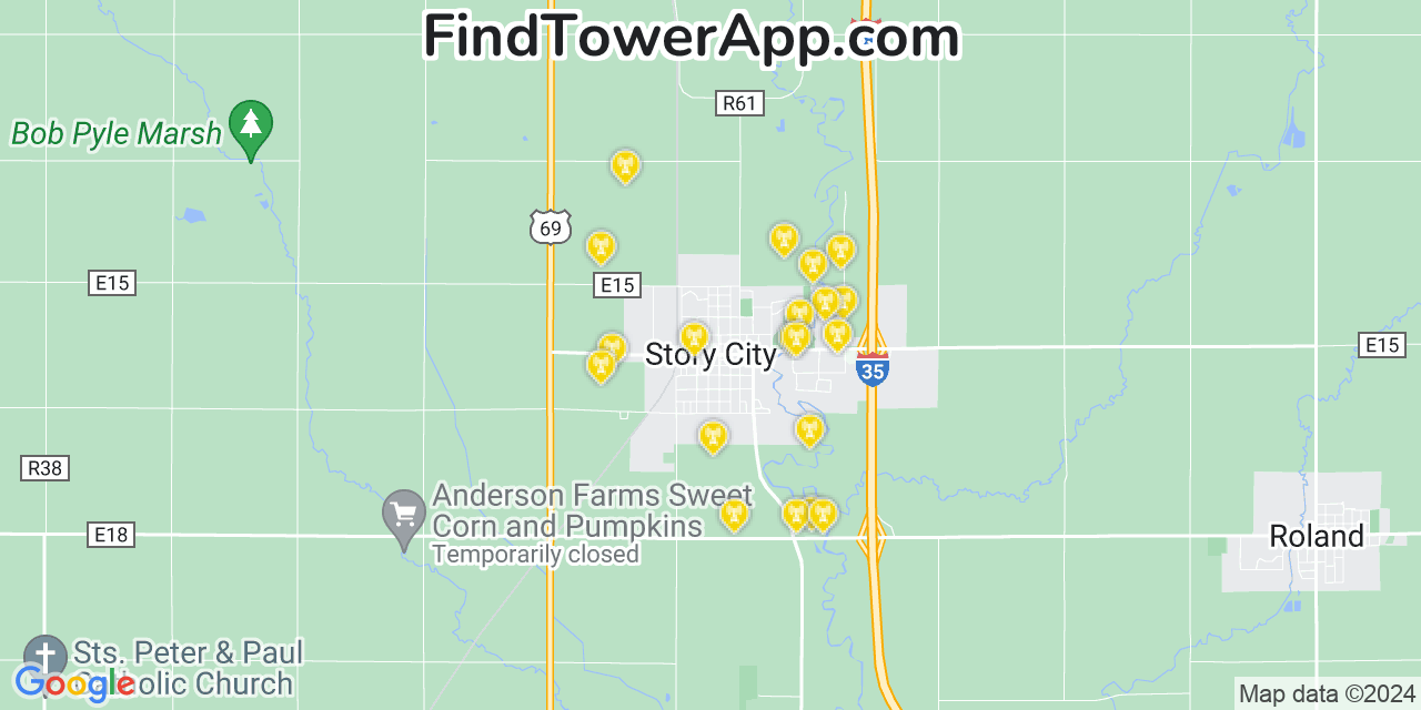 AT&T 4G/5G cell tower coverage map Story City, Iowa