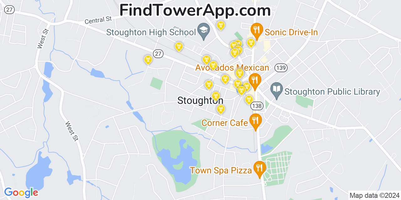 AT&T 4G/5G cell tower coverage map Stoughton, Massachusetts