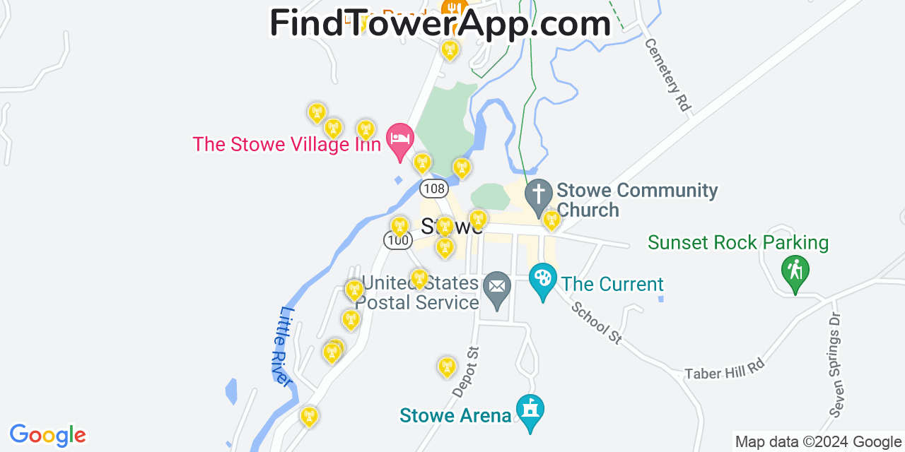 AT&T 4G/5G cell tower coverage map Stowe, Vermont