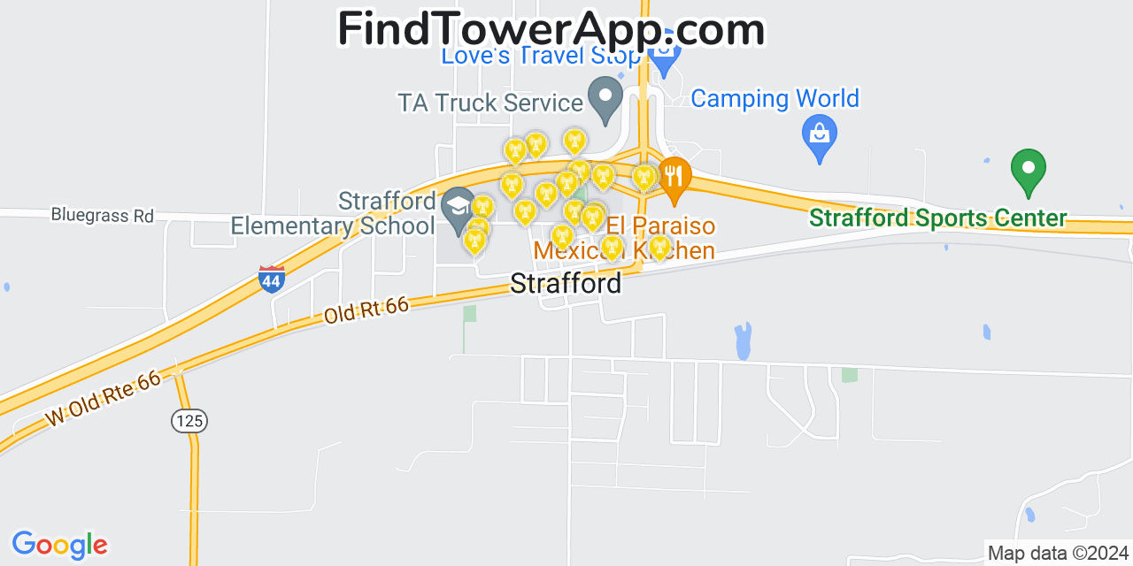 Verizon 4G/5G cell tower coverage map Strafford, Missouri