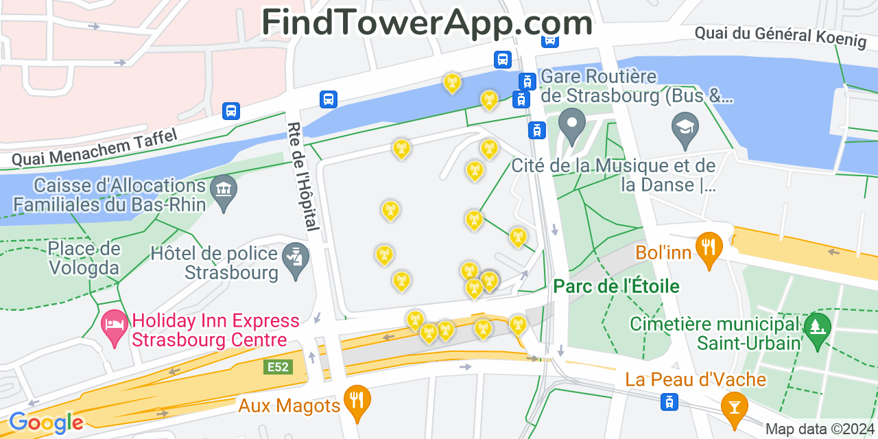 Strasbourg (France) 4G/5G cell tower coverage map