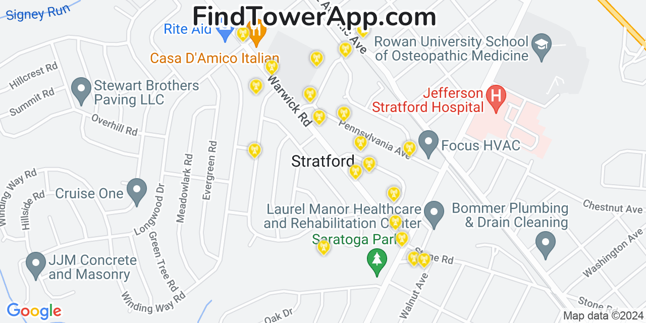 AT&T 4G/5G cell tower coverage map Stratford, New Jersey