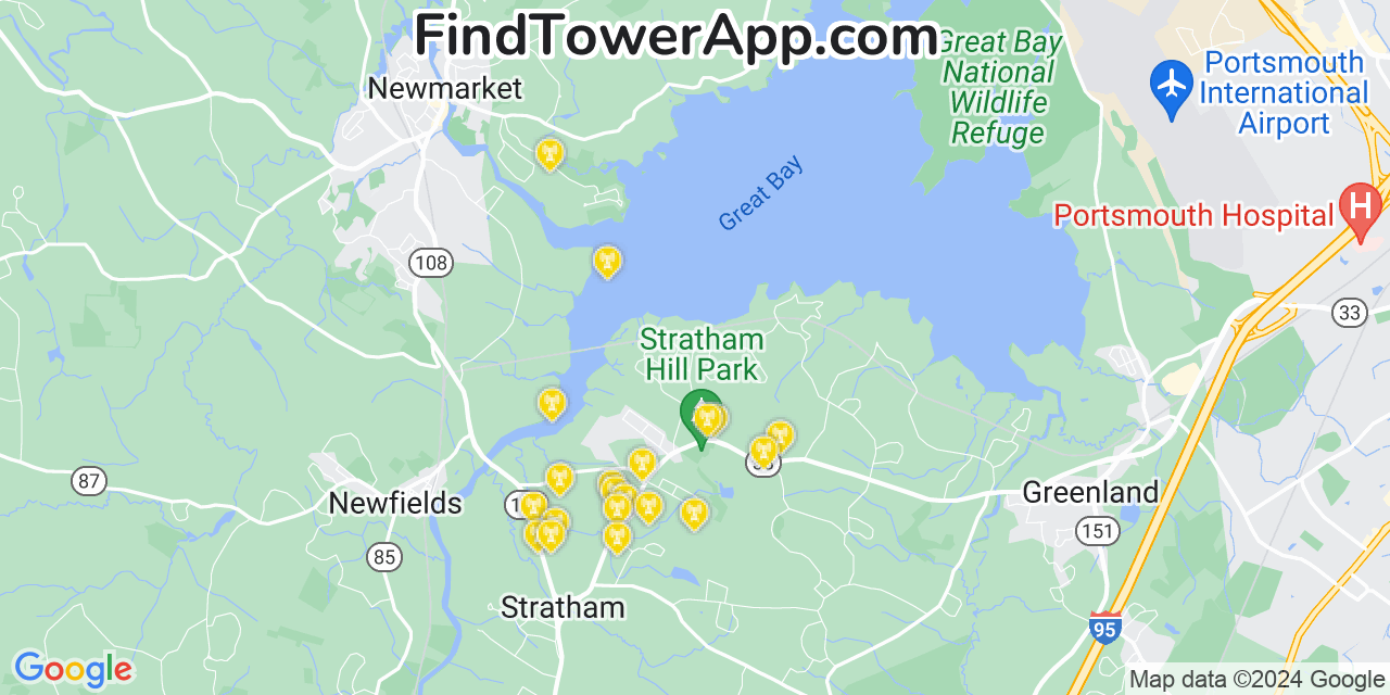 AT&T 4G/5G cell tower coverage map Stratham Station, New Hampshire